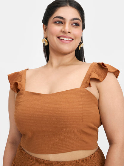 Bubble Crepe Ruffle Strap Top