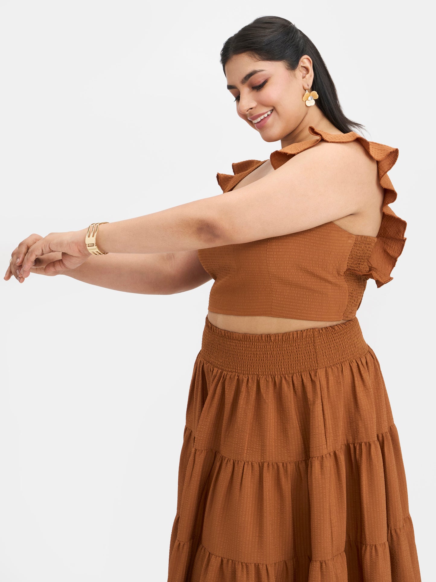 Bubble Crepe Ruffle Strap Top