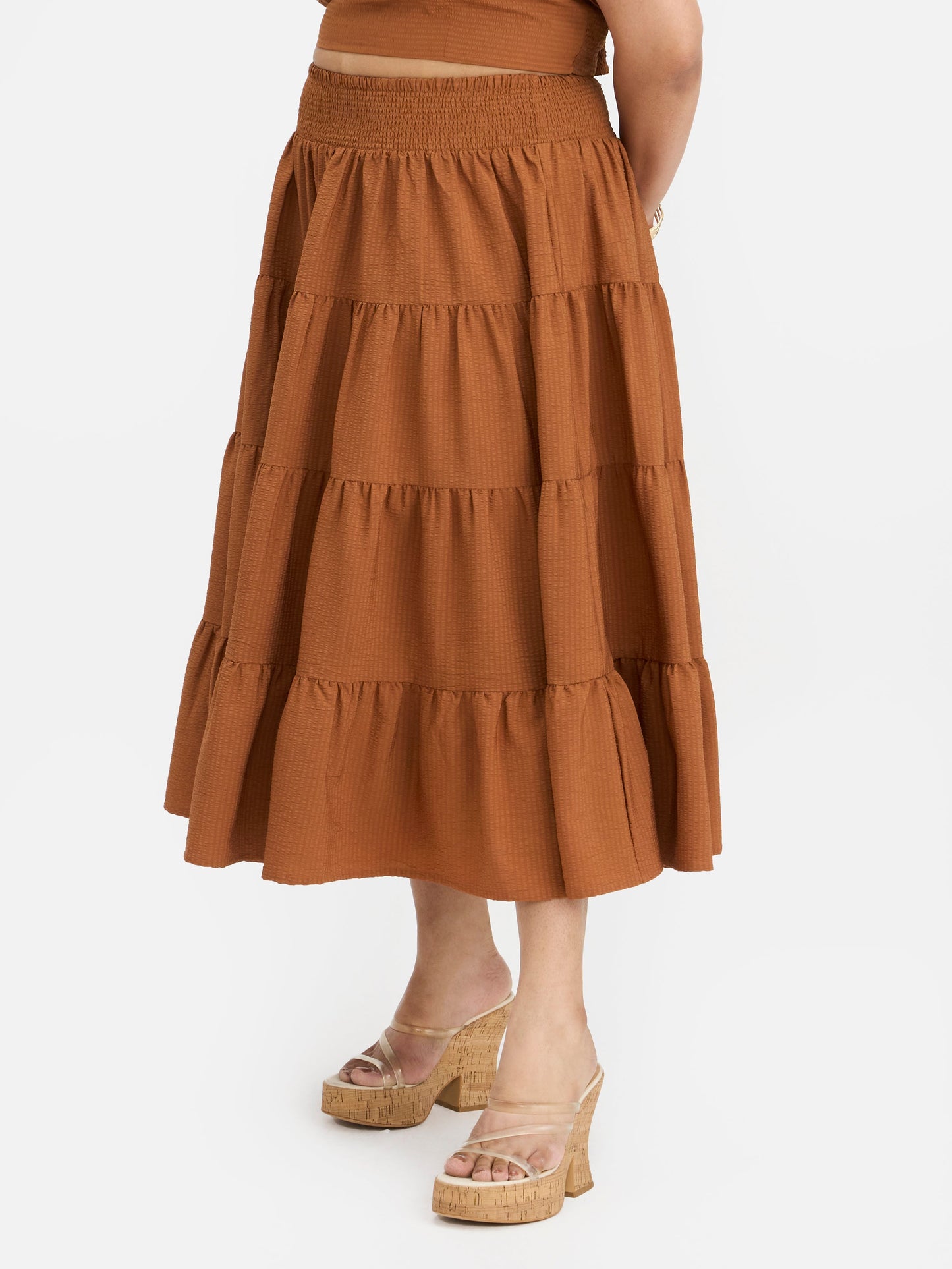 Bubble Crepe Tiered Boho Maxi Skirt