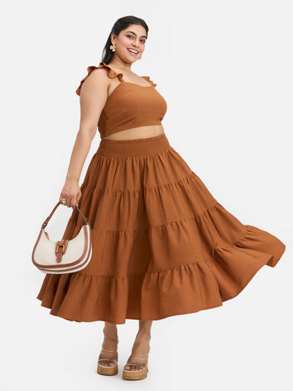 Bubble Crepe Tiered Boho Maxi Skirt