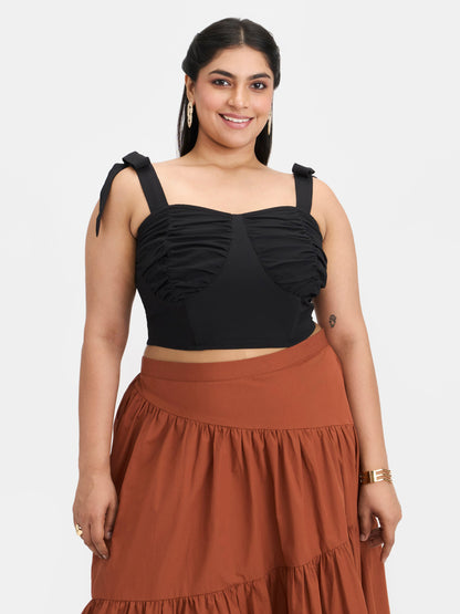 Crepe Stretch Bow Strap Bustier Top