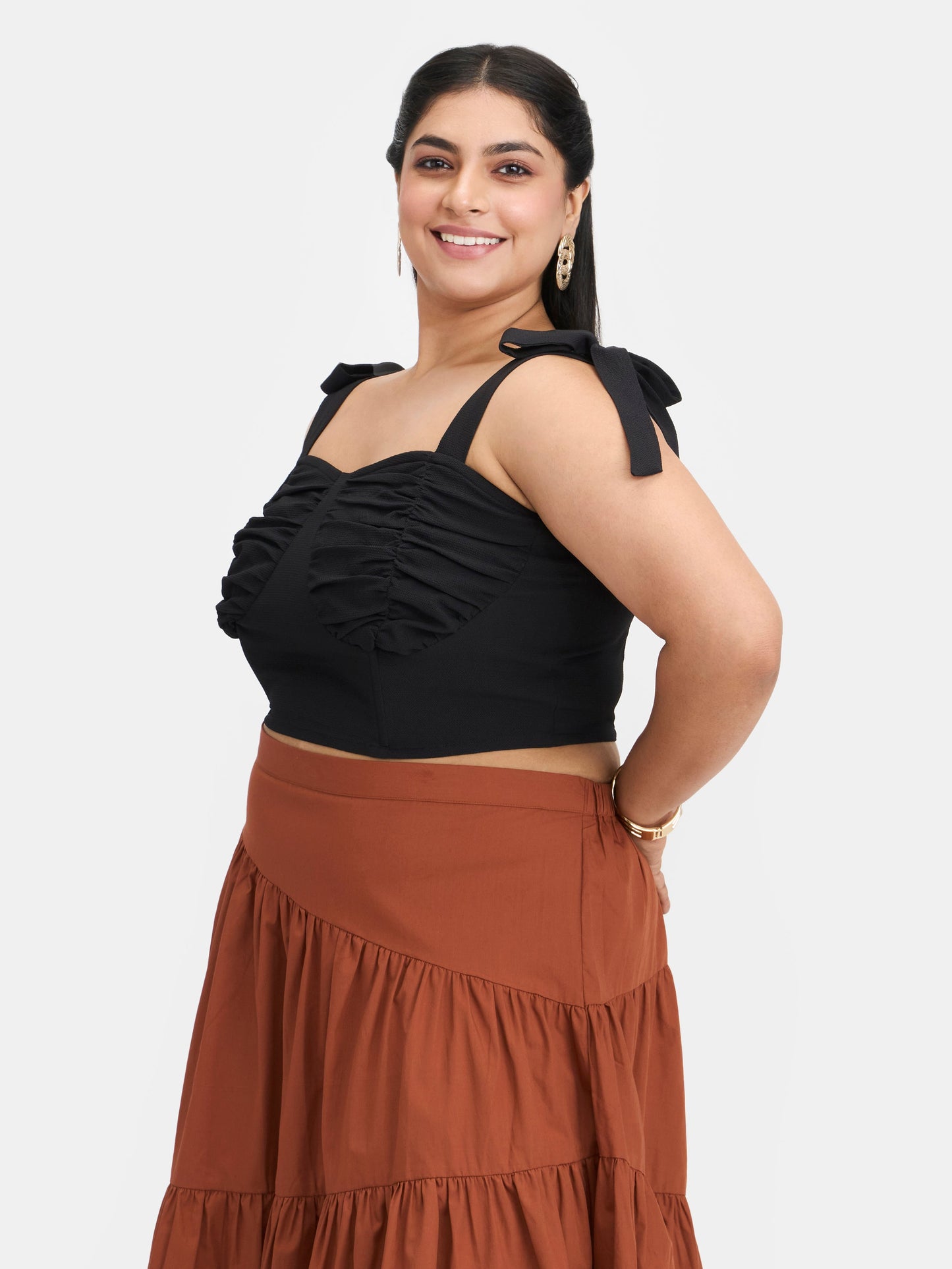 Crepe Stretch Bow Strap Bustier Top