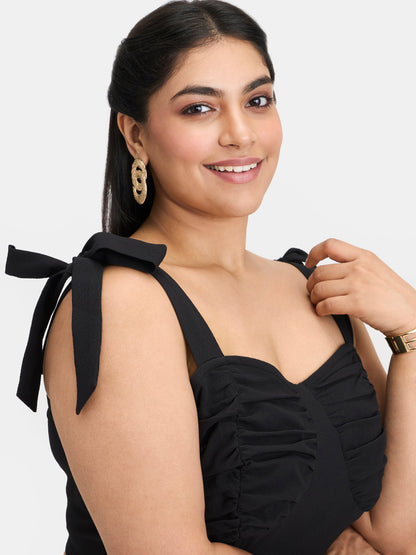 Crepe Stretch Bow Strap Bustier Top