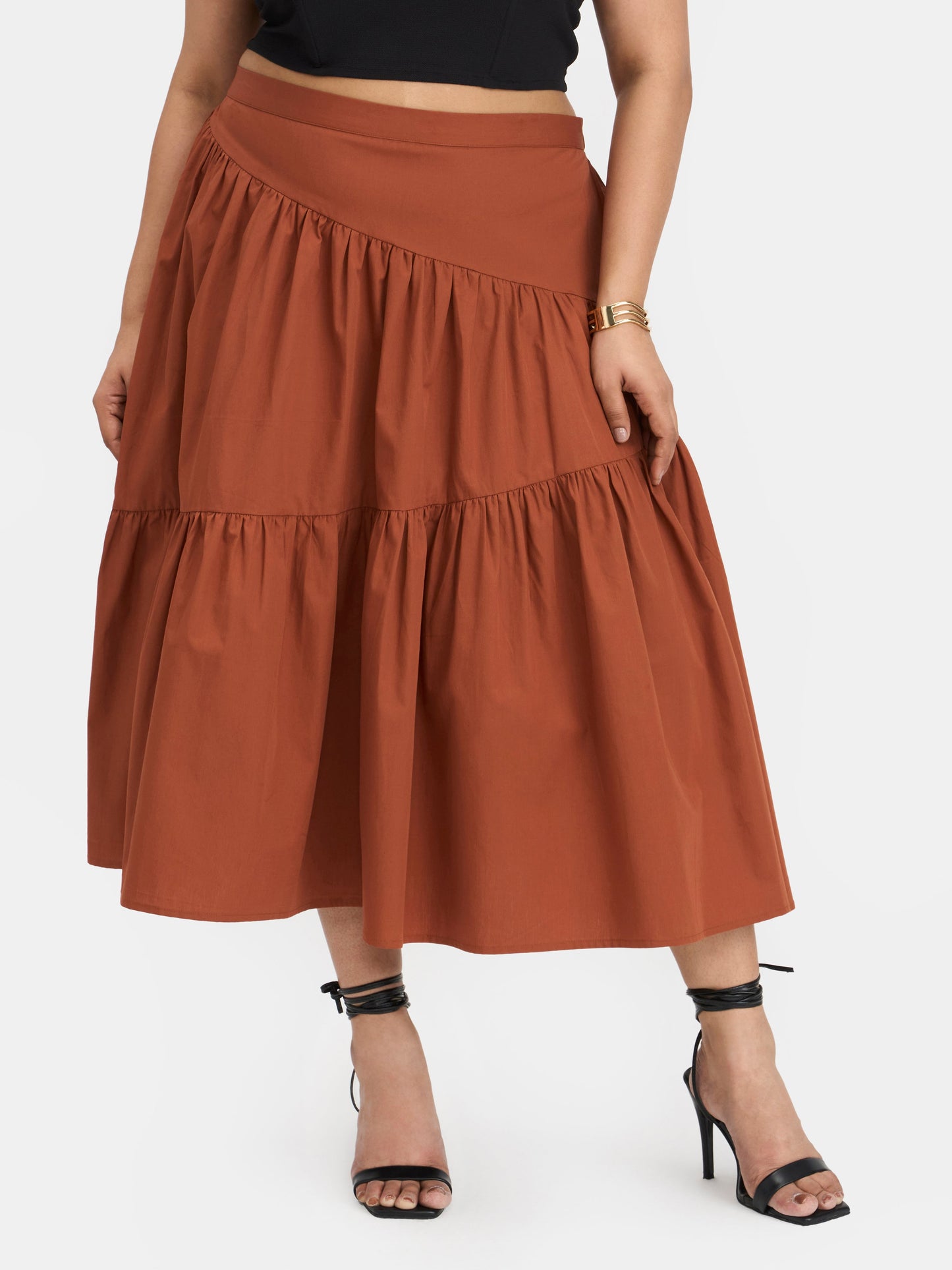 100% Cotton Tiered Midi Skirt