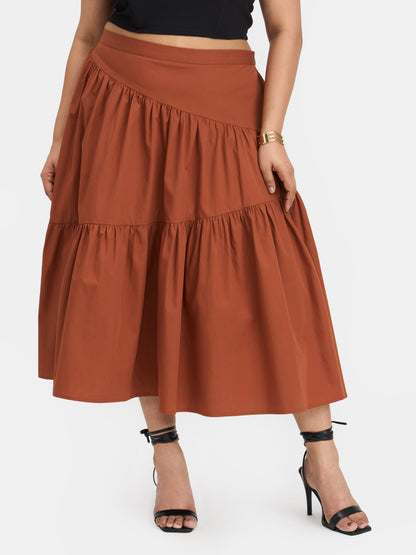 100% Cotton Tiered Midi Skirt