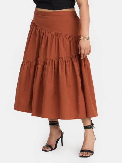 100% Cotton Tiered Midi Skirt