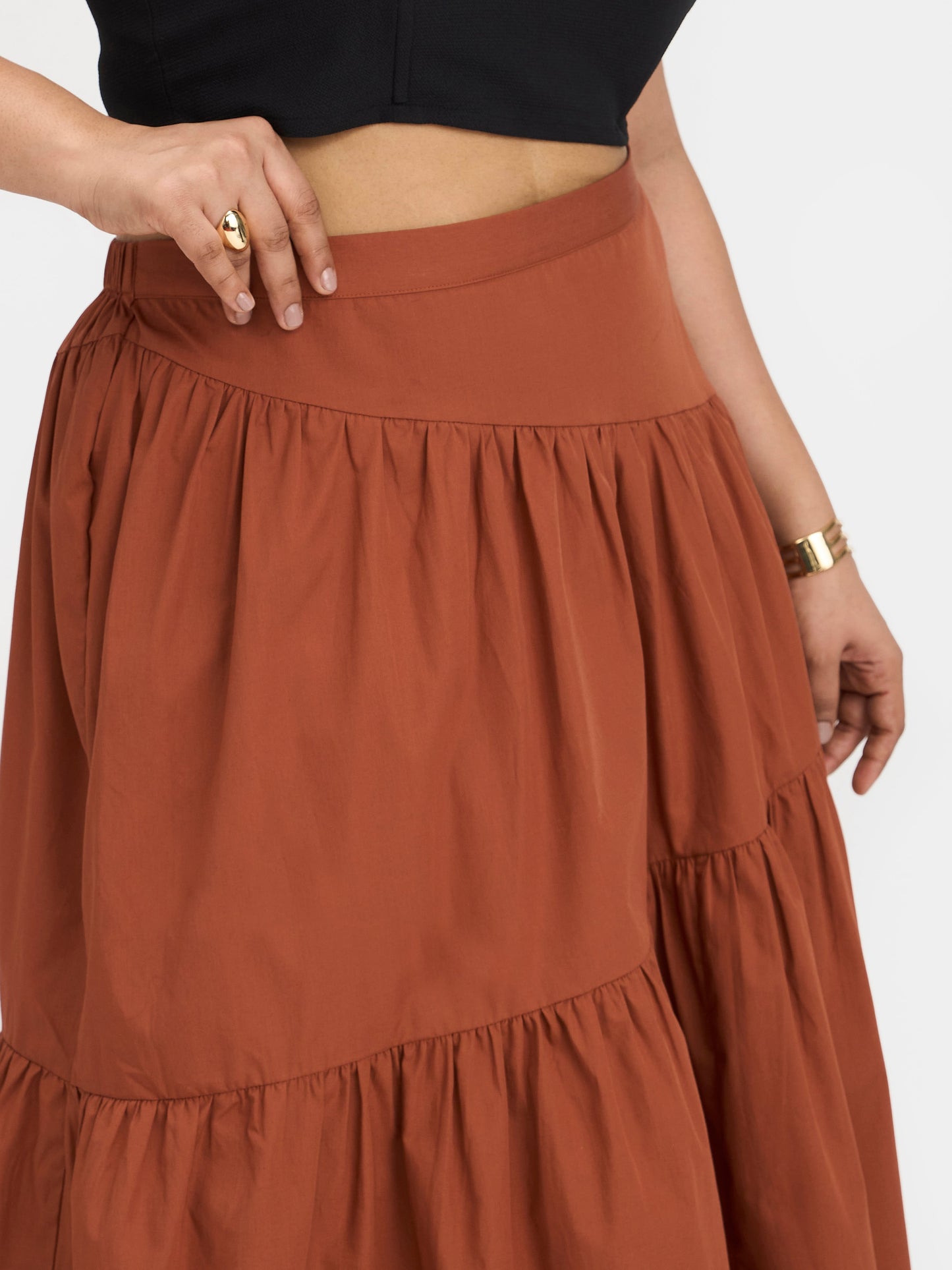 100% Cotton Tiered Midi Skirt
