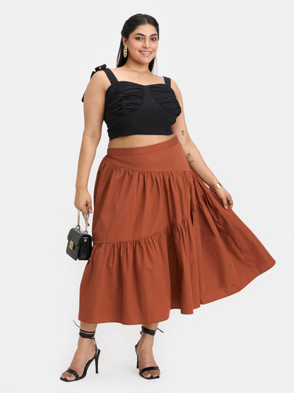 100% Cotton Tiered Midi Skirt