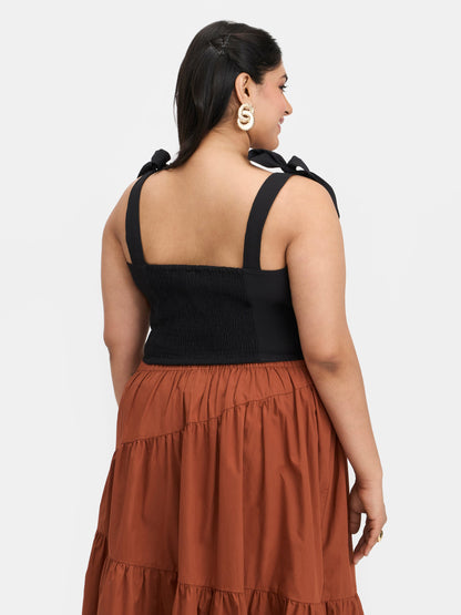 Crepe Stretch Bow Strap Bustier Top