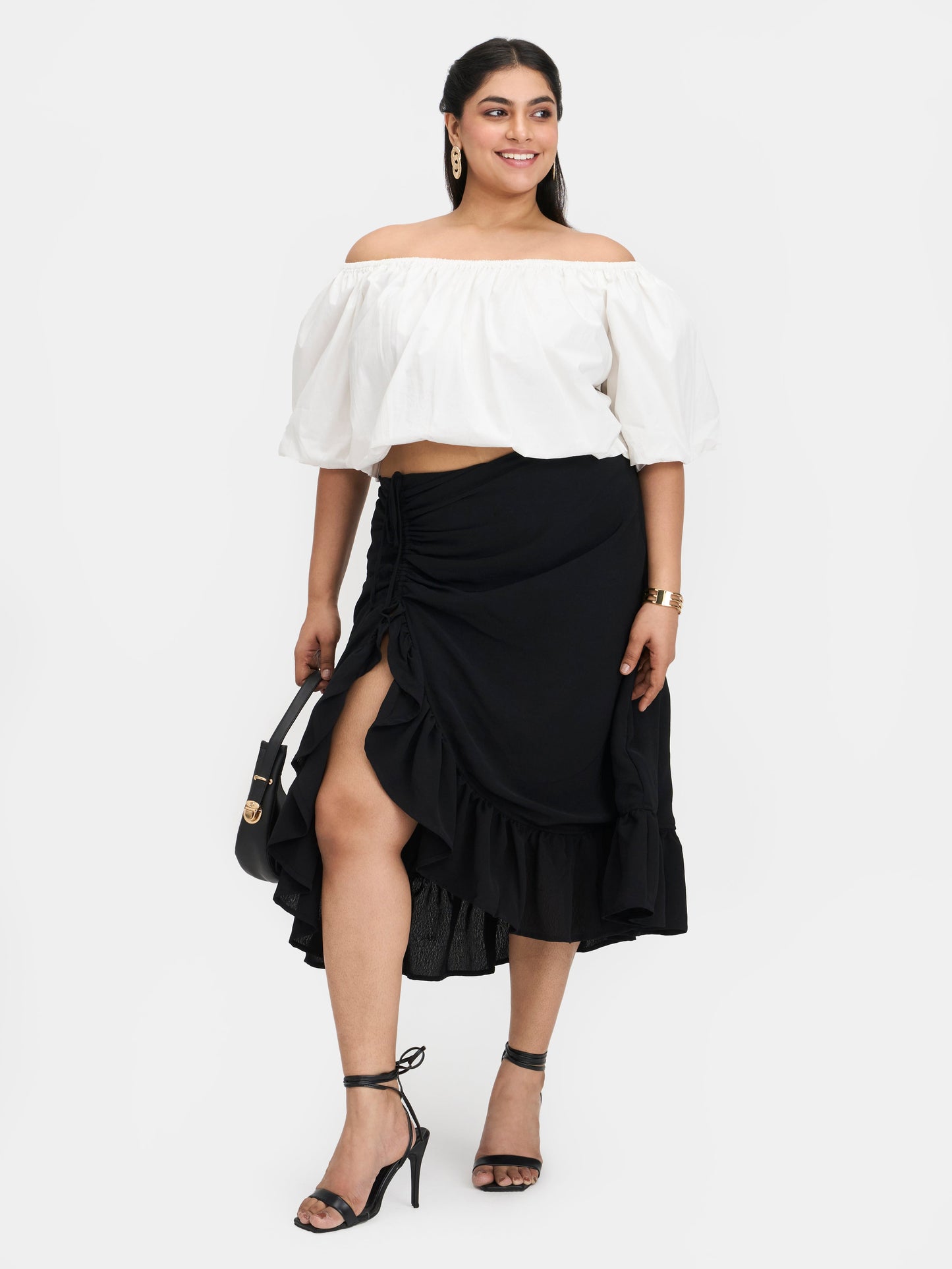 100% Cotton Off-Shoulder Bubble Crop Top
