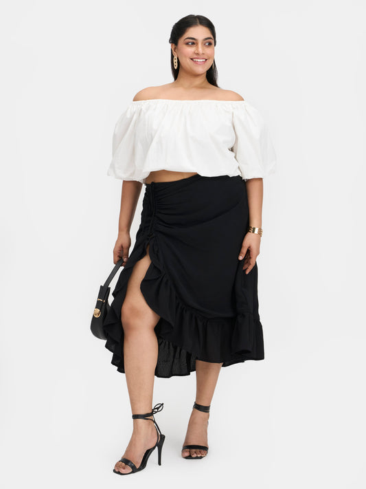 100% Cotton Off-Shoulder Bubble Crop Top