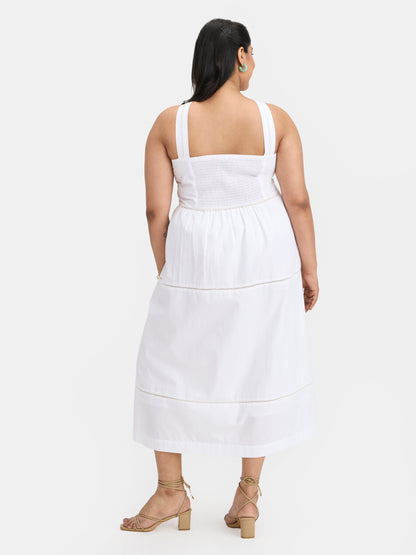 100% Cotton Lace Panel Midi Dress