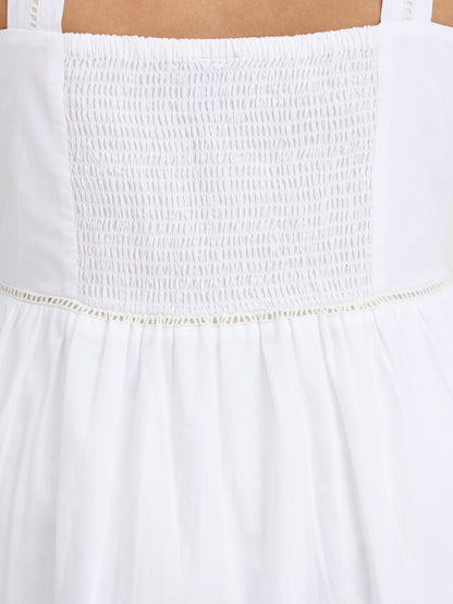 100% Cotton Lace Panel Midi Dress