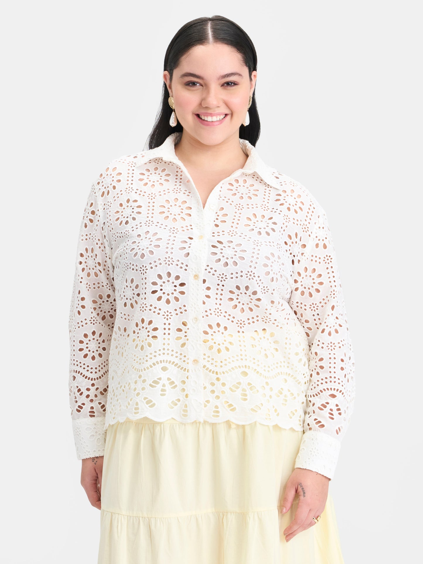 100% Cotton Boxy Schiffli Shirt