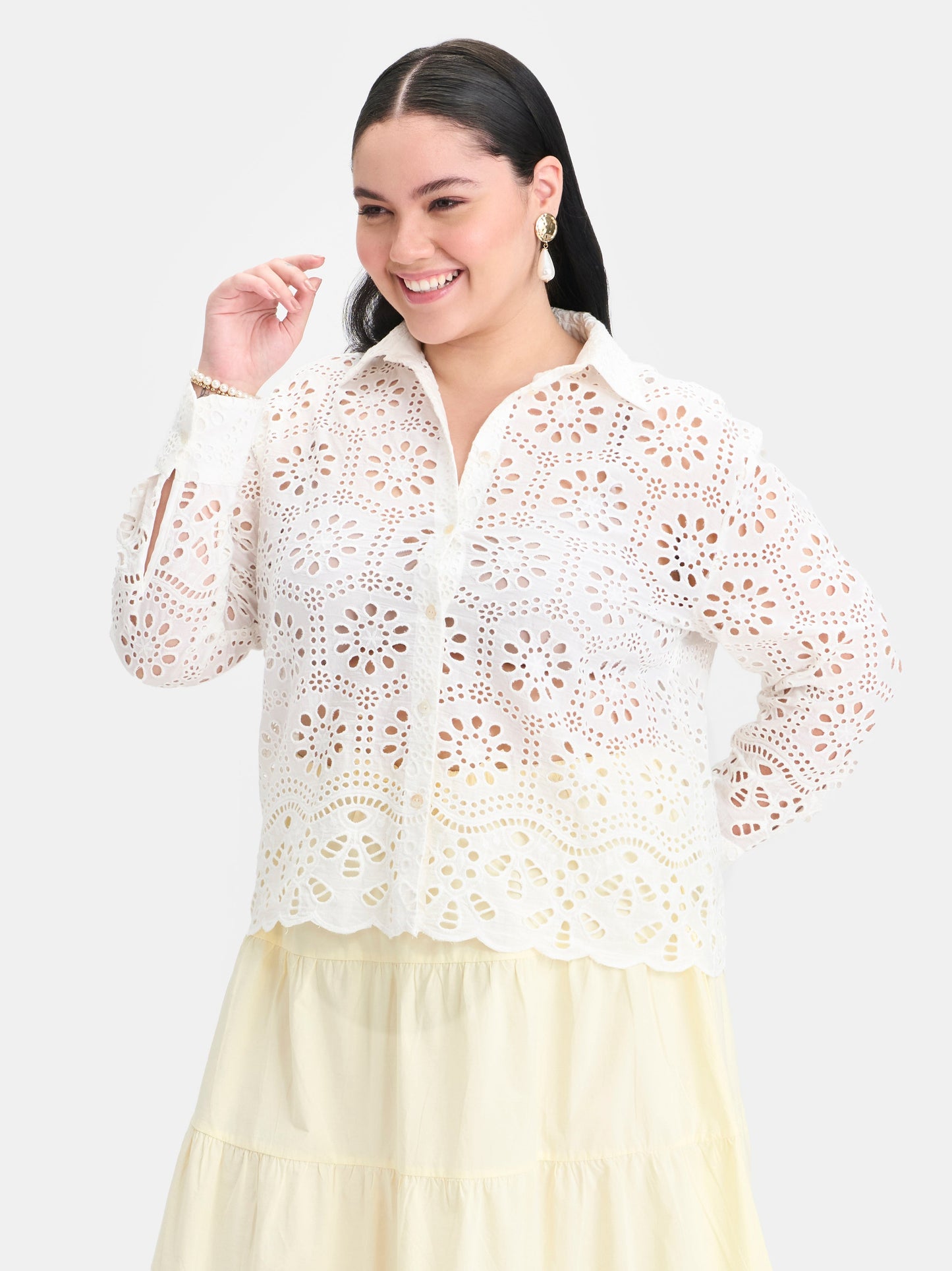 100% Cotton Boxy Schiffli Shirt