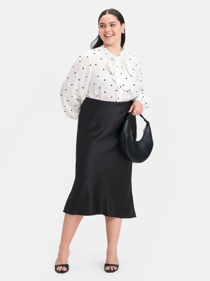 100% Viscose Polka Dot Tie-Neck Top