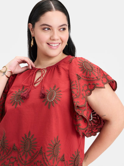 100% Cotton Schiffli Tie-Up Top