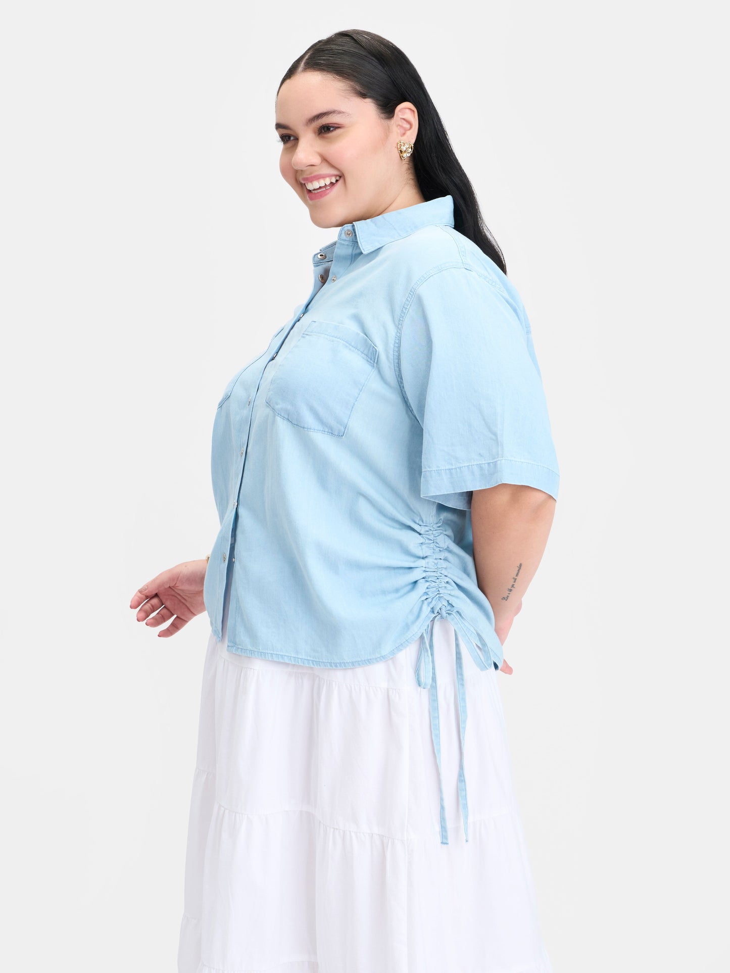 100% Cotton Side Drawcords Denim Shirt