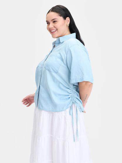 100% Cotton Side Drawcords Denim Shirt