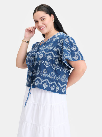 100% Cotton Cropped Tie-Up Top