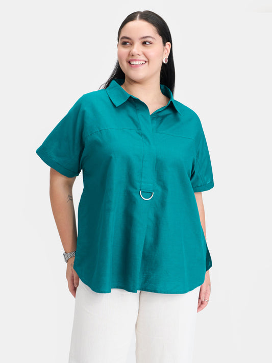 Linen D-Ring Utility Collared Top