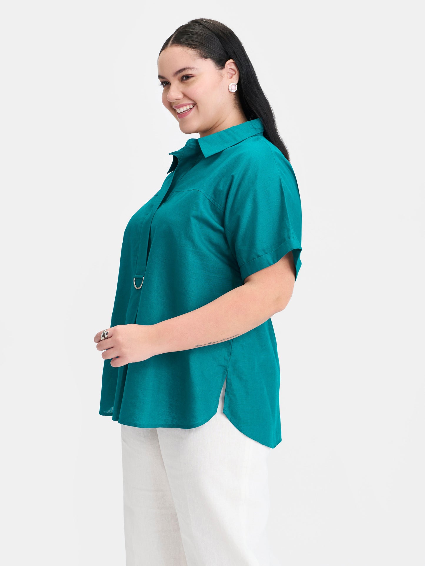 Linen D-Ring Utility Collared Top