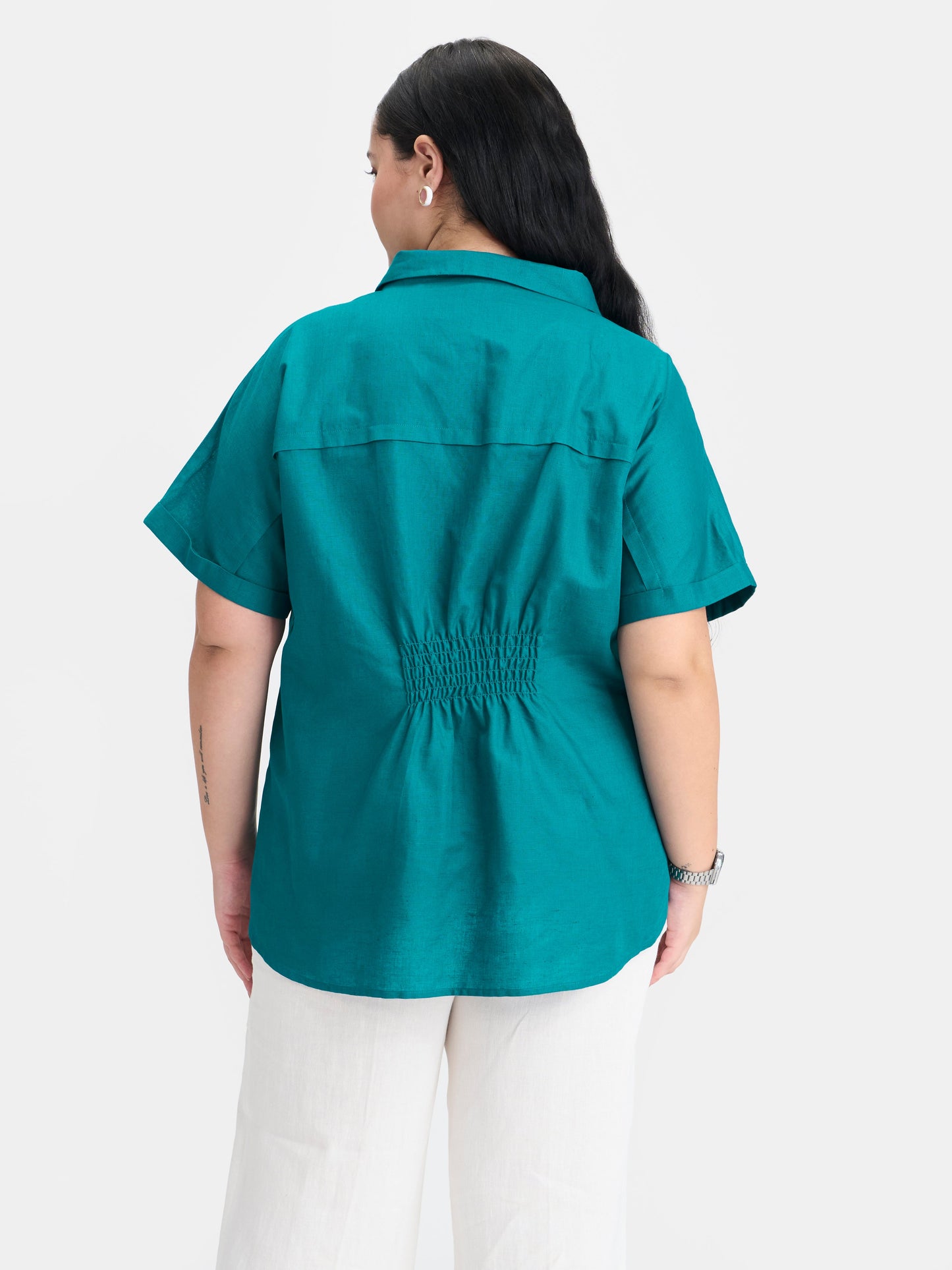 Linen D-Ring Utility Collared Top