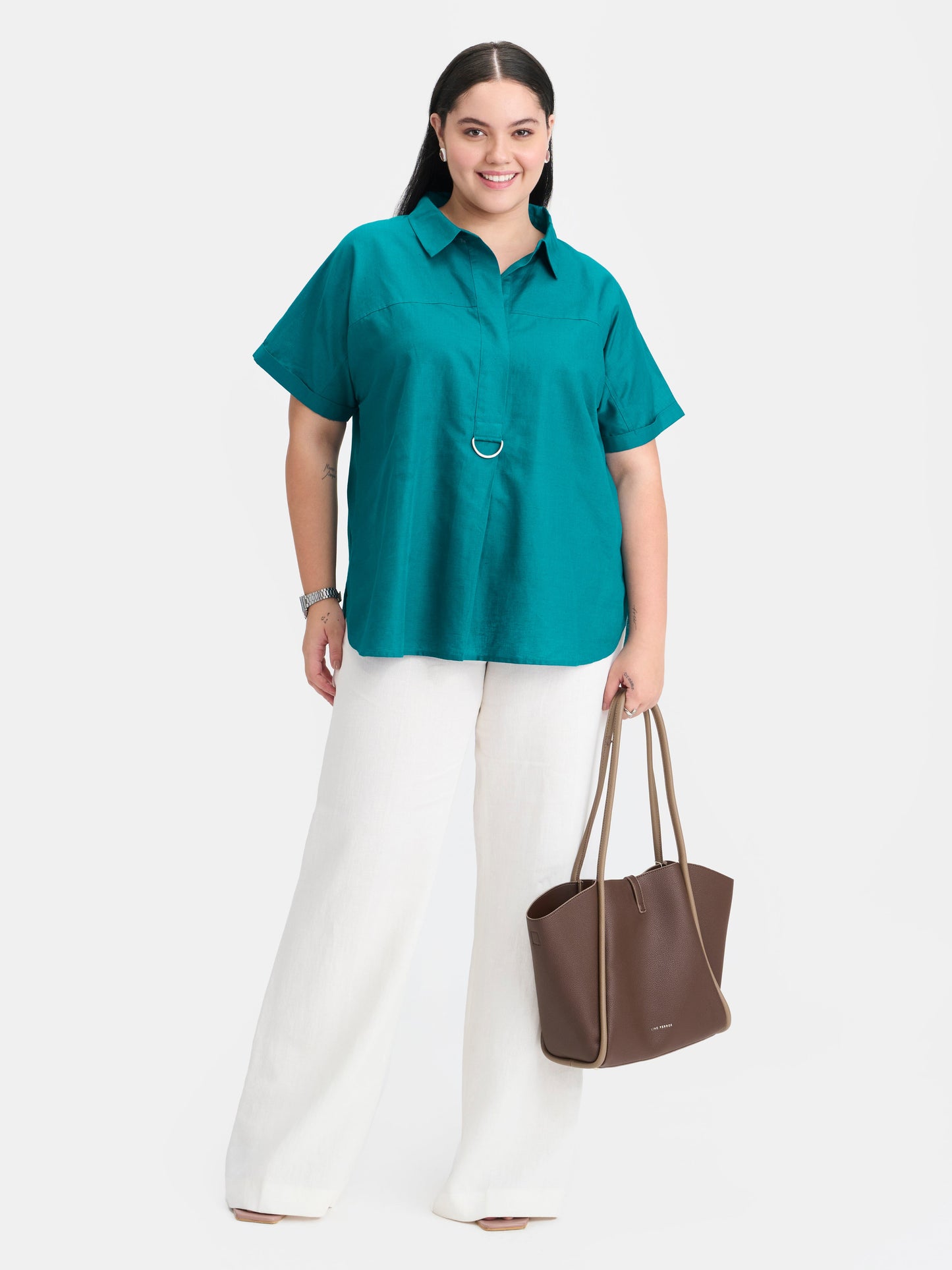 Linen D-Ring Utility Collared Top