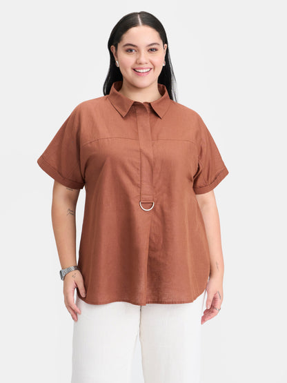 Linen D-Ring Utility Collared Top