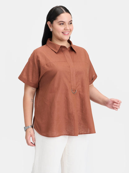 Linen D-Ring Utility Collared Top