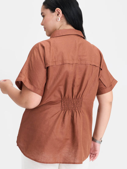 Linen D-Ring Utility Collared Top