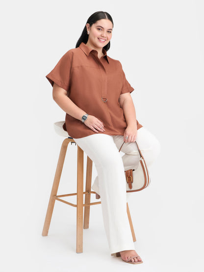 Linen D-Ring Utility Collared Top