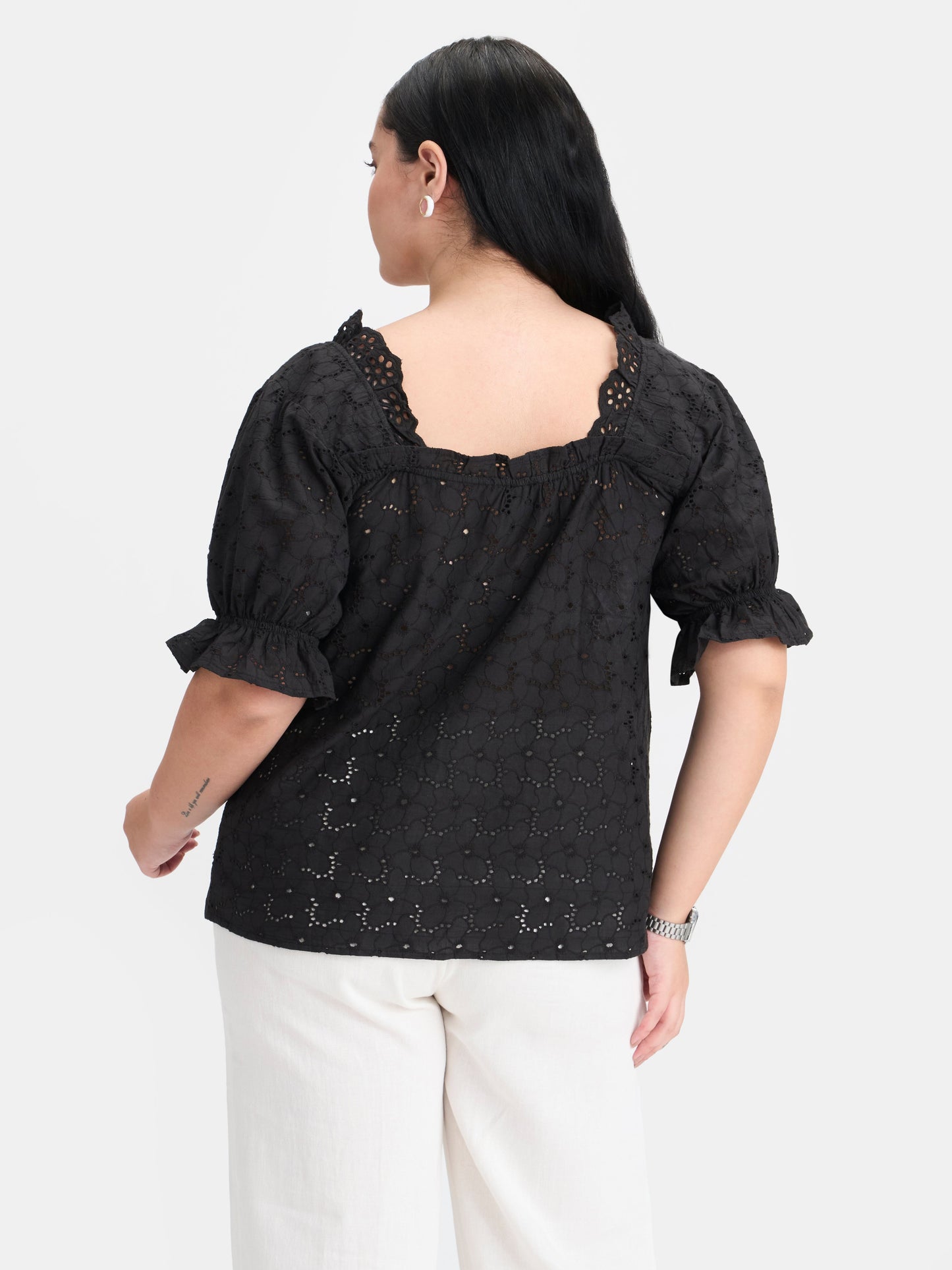 100% Cotton Puff Sleeve Lace Top
