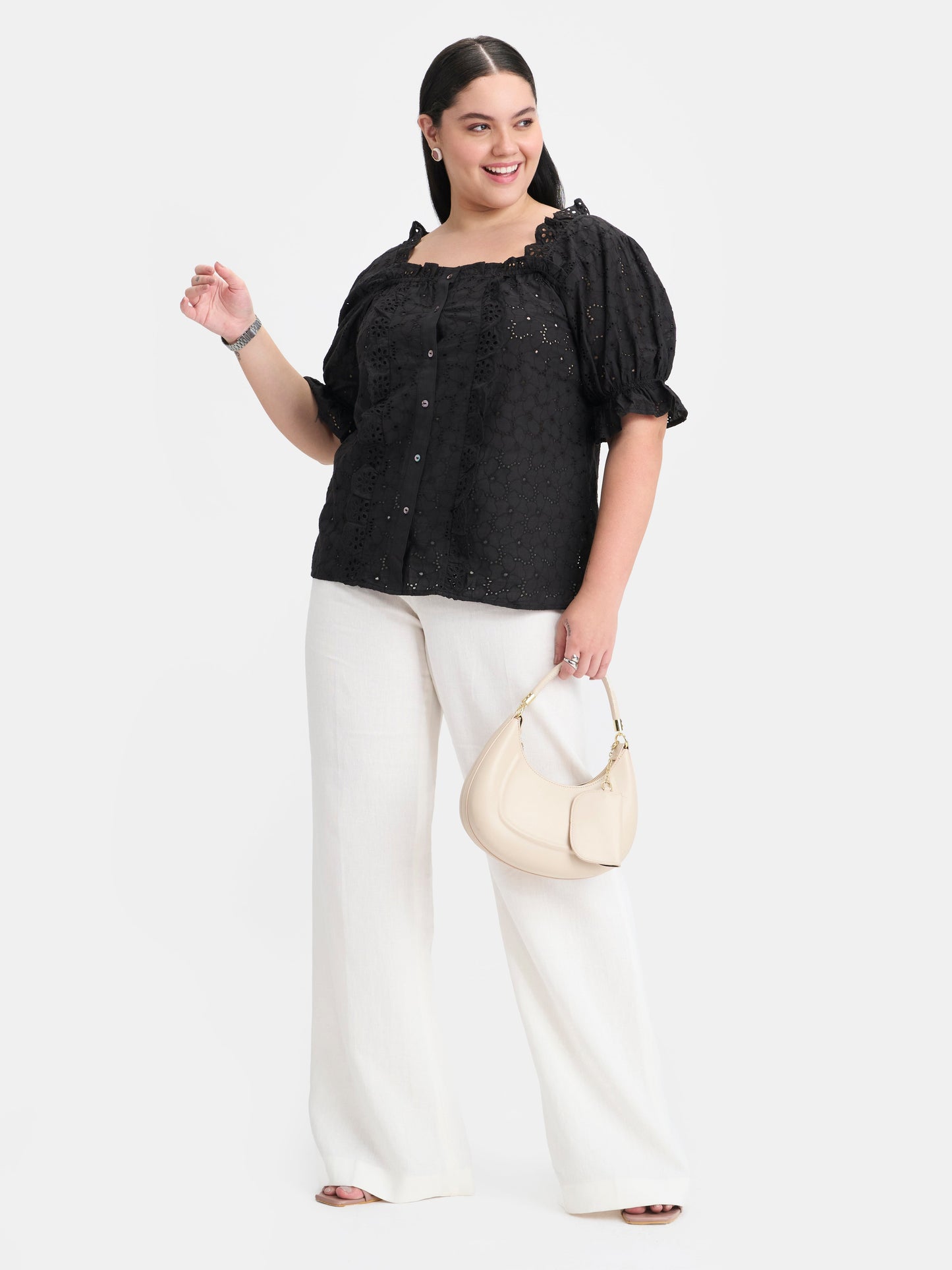 100% Cotton Puff Sleeve Lace Top