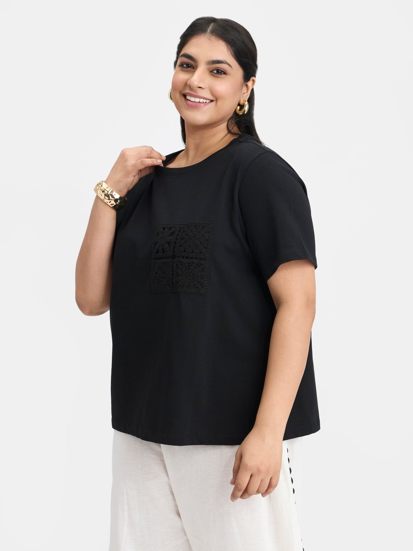 100% Cotton Crochet Patch Pocket Tee