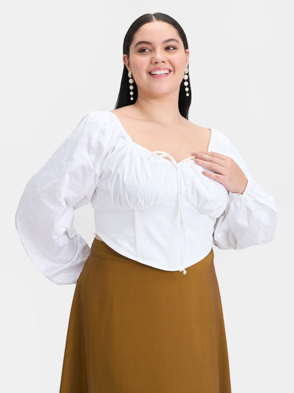 100% Cotton Ruched Blouson Sleeve Top