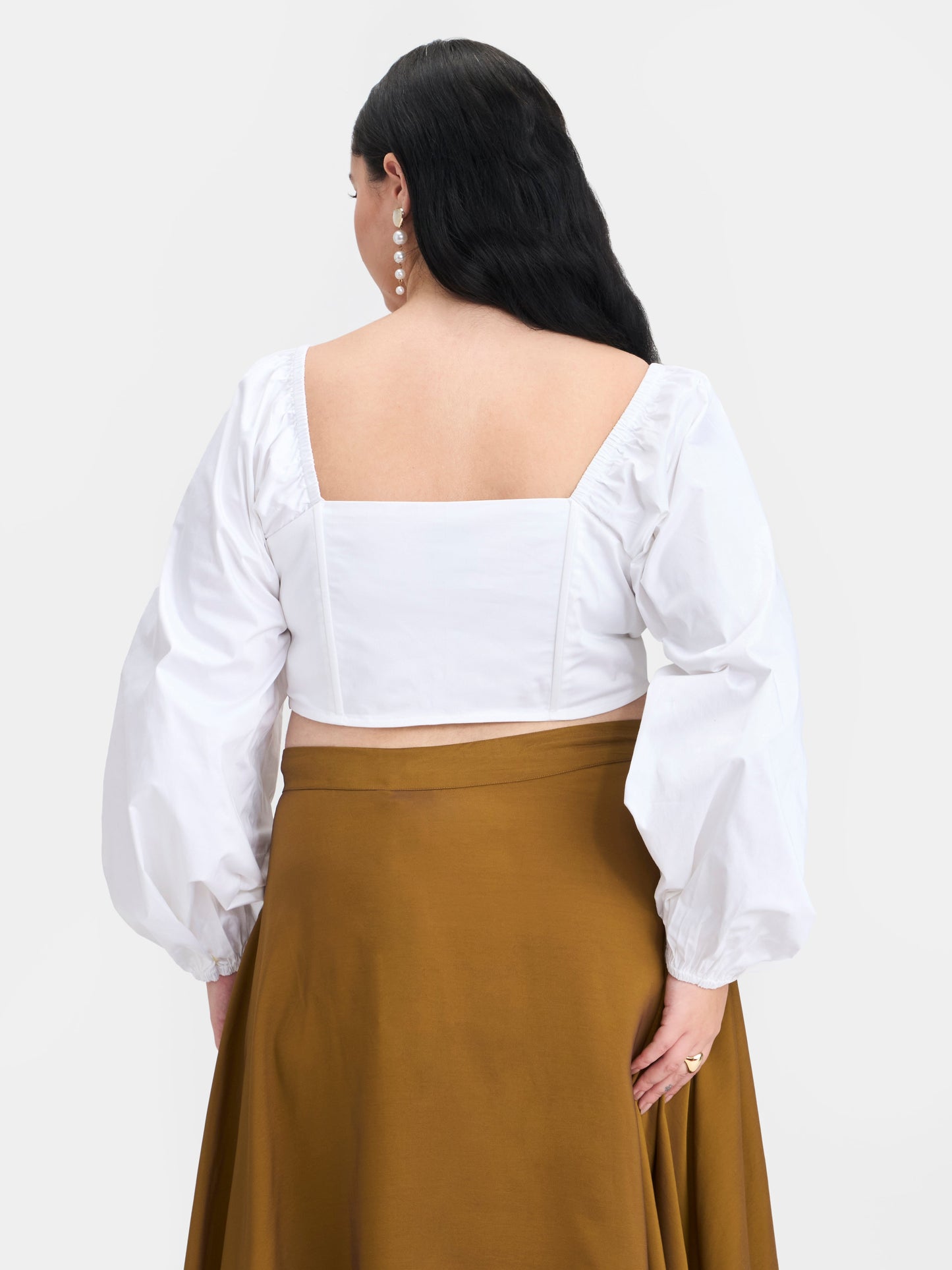 100% Cotton Ruched Blouson Sleeve Top