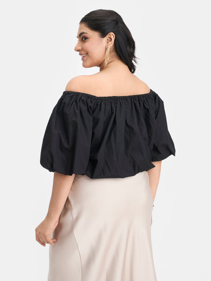100% Cotton Off-Shoulder Bubble Crop Top