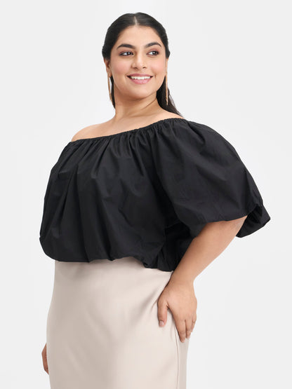 100% Cotton Off-Shoulder Bubble Crop Top