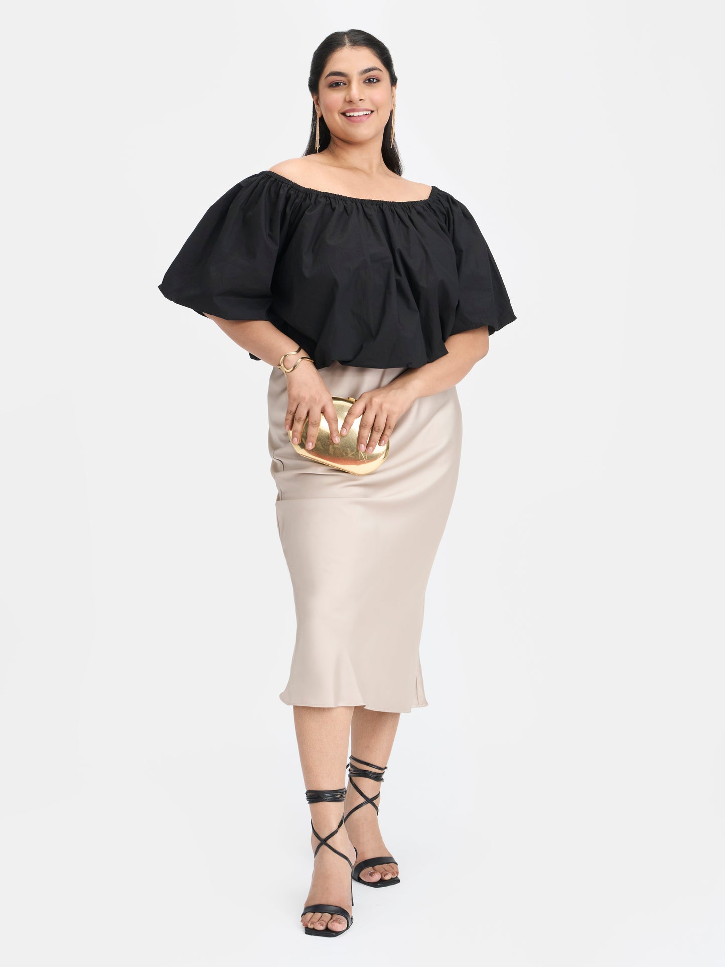 100% Cotton Off-Shoulder Bubble Crop Top