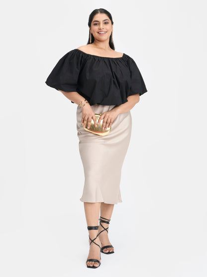 100% Cotton Off-Shoulder Bubble Crop Top