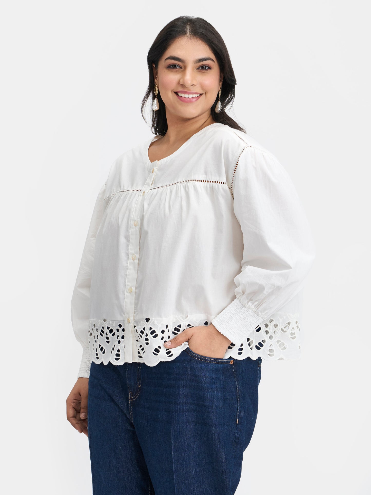 100% Cotton Scallop Blouse