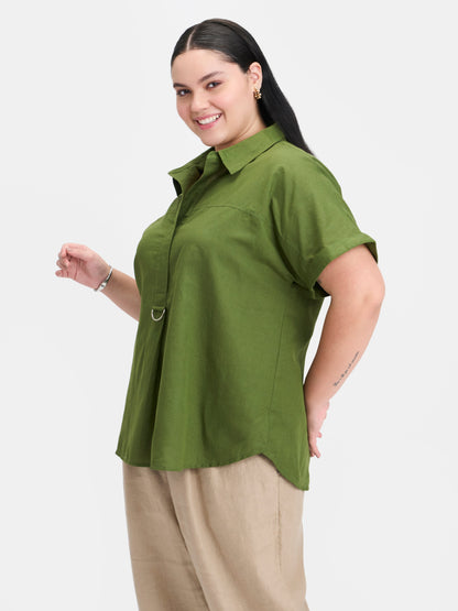 Linen D-Ring Utility Collared Top