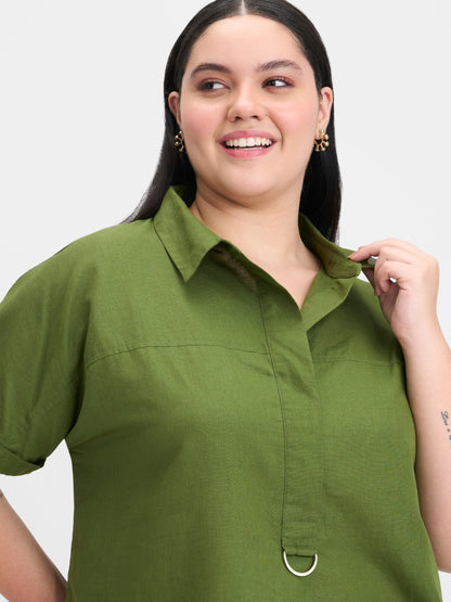 Linen D-Ring Utility Collared Top