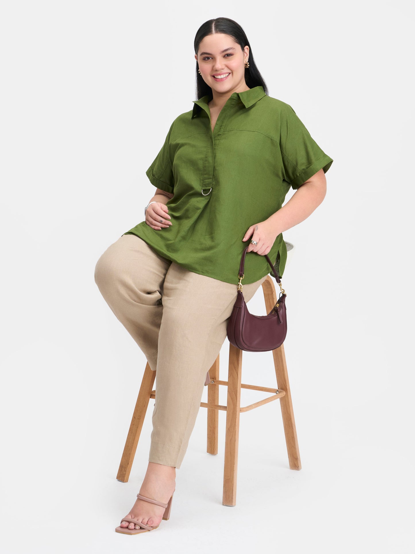 Linen D-Ring Utility Collared Top