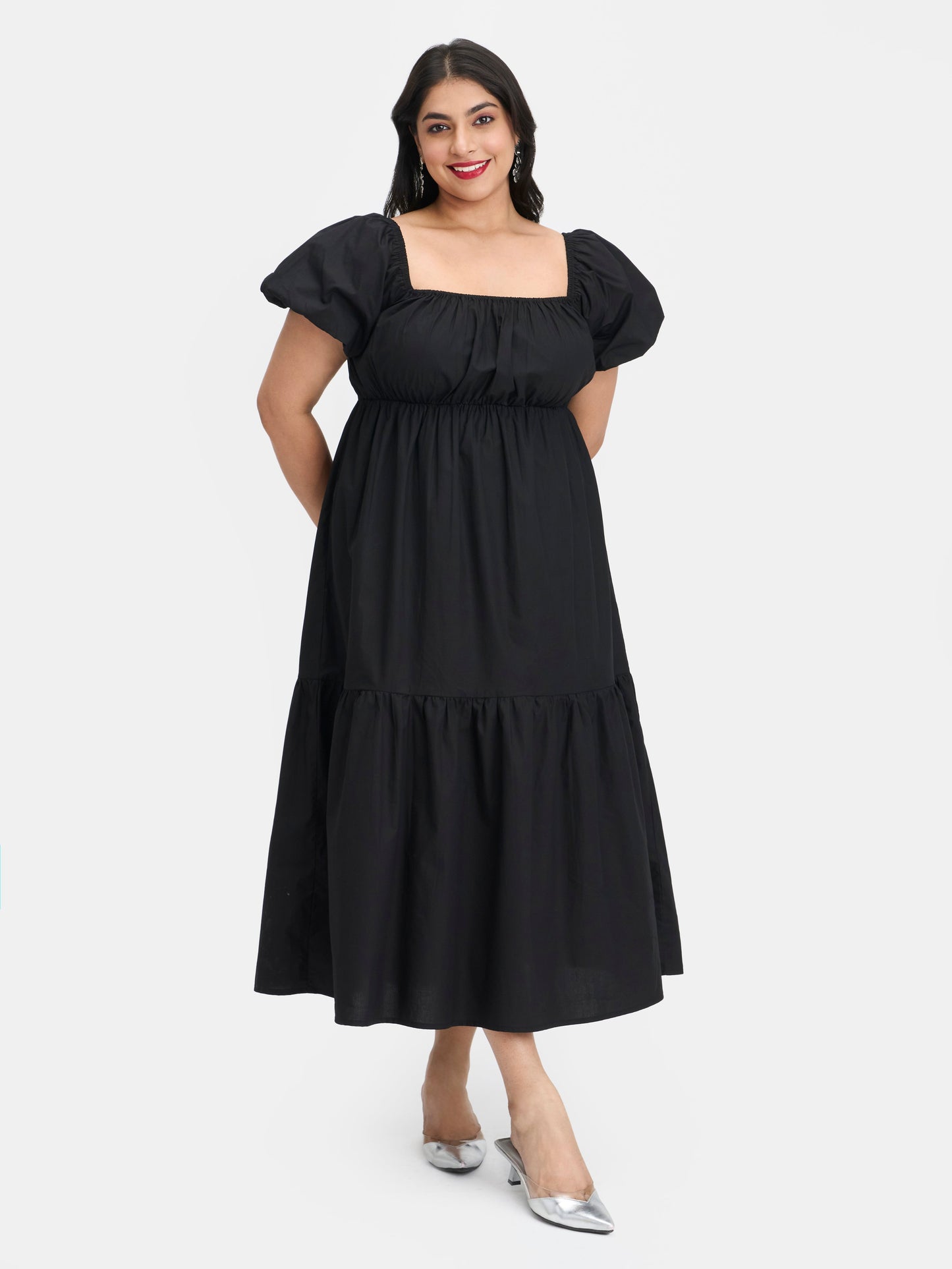 100% Cotton Puff Sleeve Maxi Dress
