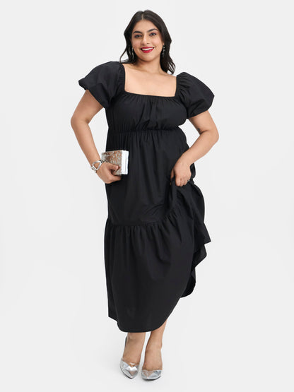 100% Cotton Puff Sleeve Maxi Dress