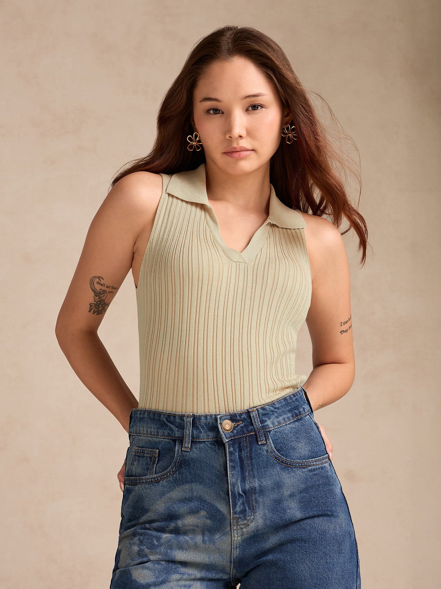 Beige Polo Flat Knit Tank