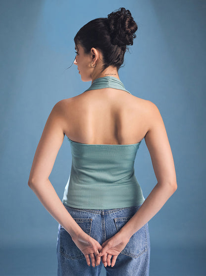 Stretchable Halter Neck Ribbed Top