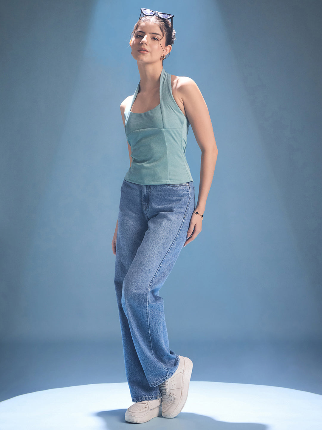 Stretchable Halter Neck Ribbed Top